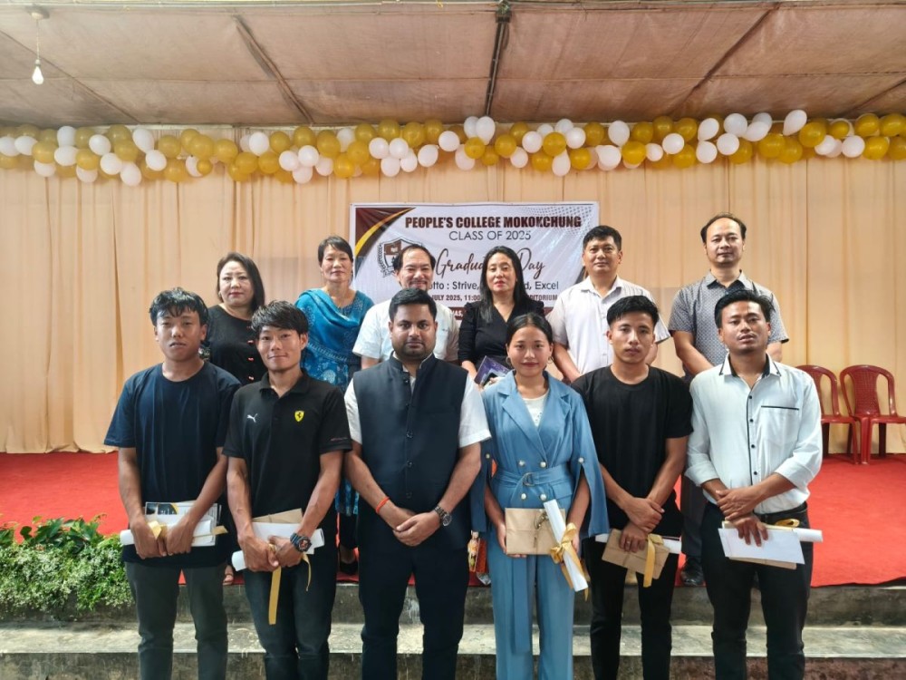 DC Mokokchung, Ajit Kumar Verma, IAS, along with Principal, Board members and graduating students during the graduation cum felicitation programme of People’s College, Mokokchung on July 30.
